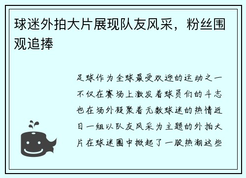 球迷外拍大片展现队友风采，粉丝围观追捧